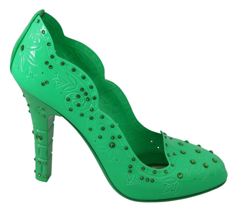 Green Crystal Floral CINDERELLA Heels Shoes Dolce & Gabbana