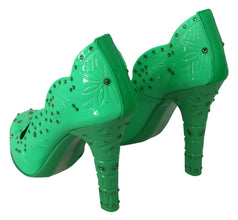 Green Crystal Floral CINDERELLA Heels Shoes Dolce & Gabbana