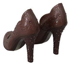 Brown Floral Crystal Heels CINDERELLA Shoes Dolce & Gabbana