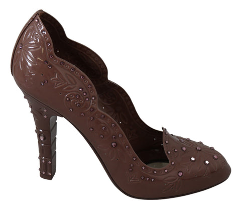 Brown Floral Crystal Heels CINDERELLA Shoes Dolce & Gabbana