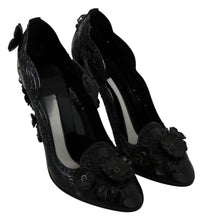 Black Floral Crystal CINDERELLA Heels Shoes Dolce & Gabbana