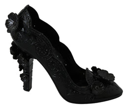 Black Floral Crystal CINDERELLA Heels Shoes Dolce & Gabbana