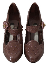 Brown Floral Crystal CINDERELLA Heels Shoes Dolce & Gabbana