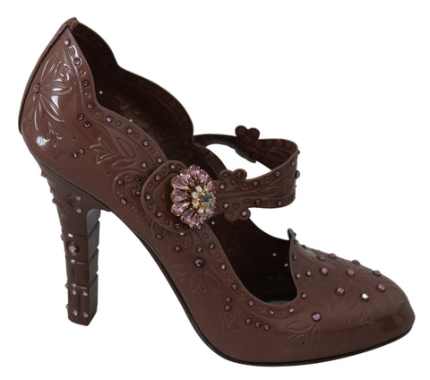 Brown Floral Crystal CINDERELLA Heels Shoes Dolce & Gabbana