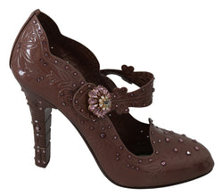Brown Floral Crystal CINDERELLA Heels Shoes Dolce & Gabbana