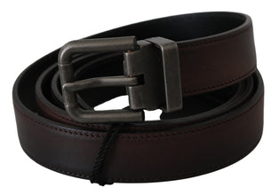 Solid Brown Leather Gray Buckle Belt Dolce & Gabbana