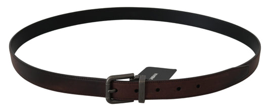 Solid Brown Leather Gray Buckle Belt Dolce & Gabbana