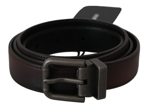 Solid Brown Leather Gray Buckle Belt Dolce & Gabbana