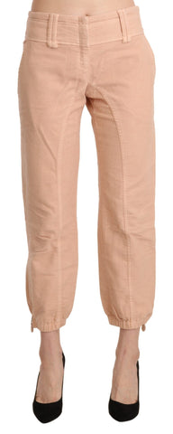 Beige Mid Waist Cropped Cotton Trouser Pants Ermanno Scervino