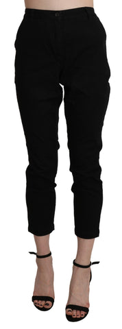 Black High Waist Skinny Cropped Cotton Capri Pant Acht