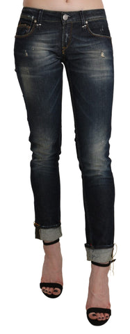 Blue Washed Low Waist Skinny Cropped Denim Pant Acht