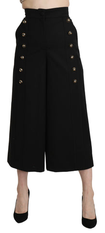 Black Wide Wool Leg Cropped Trouser Pant Dolce & Gabbana