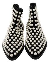 Black Suede Pearl Studs Boots Shoes Dolce & Gabbana
