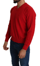 Red V-neck Wool Sweatshirt Pullover Sweater Billionaire Italian Couture