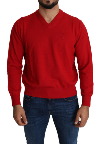 Red V-neck Wool Sweatshirt Pullover Sweater Billionaire Italian Couture