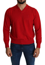 Red V-neck Wool Sweatshirt Pullover Sweater Billionaire Italian Couture