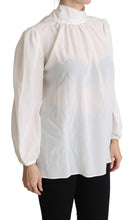 White Silk Pussy Bow Long Sleeved Top Blouse Dolce & Gabbana