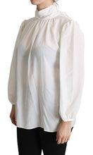 White Silk Pussy Bow Long Sleeved Top Blouse Dolce & Gabbana