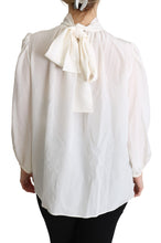 White Silk Pussy Bow Long Sleeved Top Blouse Dolce & Gabbana