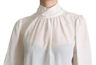 White Silk Pussy Bow Long Sleeved Top Blouse Dolce & Gabbana
