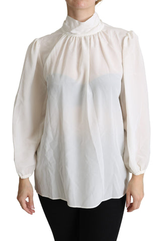 White Silk Pussy Bow Long Sleeved Top Blouse Dolce & Gabbana