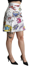White Cartoon Brocade A-line High Waist Skirt Dolce & Gabbana