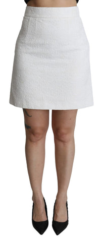 White Floral High Waist Mini Brocade Skirt Dolce & Gabbana