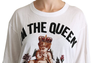 White Angel Print Cotton Round Neck Shirt Tops Dolce & Gabbana