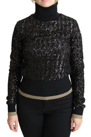 Black Sequined Knitted Turtle Neck Sweater Dolce & Gabbana