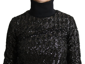 Black Sequined Knitted Turtle Neck Sweater Dolce & Gabbana