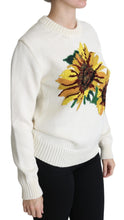 White Floral Wool Pullover Sunflower Sweater Dolce & Gabbana