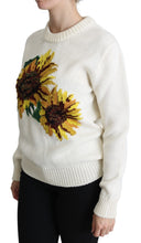White Floral Wool Pullover Sunflower Sweater Dolce & Gabbana