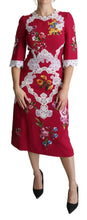Red Floral Embroidered Sheath Midi Dress Dolce & Gabbana