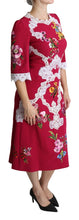 Red Floral Embroidered Sheath Midi Dress Dolce & Gabbana