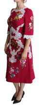 Red Floral Embroidered Sheath Midi Dress Dolce & Gabbana