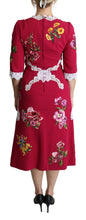 Red Floral Embroidered Sheath Midi Dress Dolce & Gabbana