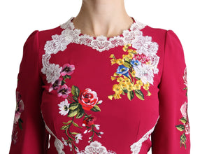 Red Floral Embroidered Sheath Midi Dress Dolce & Gabbana