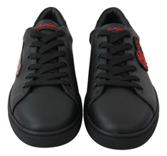 Black Leather Love Heart Sneakers Womens Shoes Dolce & Gabbana