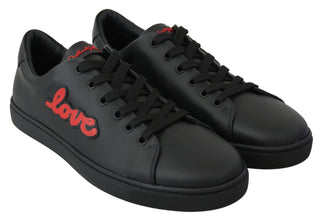 Black Leather Love Heart Sneakers Womens Shoes Dolce & Gabbana