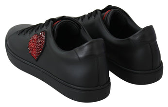 Black Leather Love Heart Sneakers Womens Shoes Dolce & Gabbana