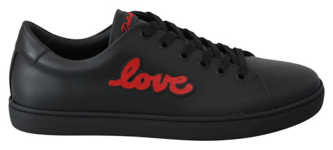 Black Leather Love Heart Sneakers Womens Shoes Dolce & Gabbana