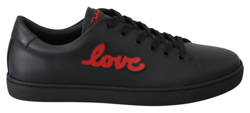 Black Leather Love Heart Sneakers Womens Shoes Dolce & Gabbana