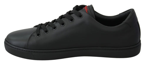 Black Leather Love Heart Sneakers Womens Shoes Dolce & Gabbana