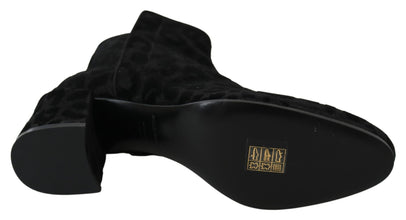 Black Leopard Short Boots Zipper Shoes Dolce & Gabbana