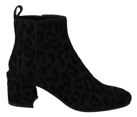 Black Leopard Short Boots Zipper Shoes Dolce & Gabbana