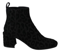Black Leopard Short Boots Zipper Shoes Dolce & Gabbana