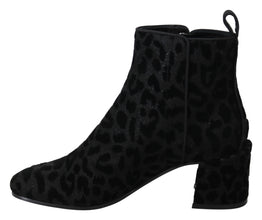 Black Leopard Short Boots Zipper Shoes Dolce & Gabbana