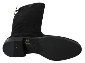 Black Suede Knee High Flat Boots Shoes Dolce & Gabbana