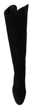 Black Suede Knee High Flat Boots Shoes Dolce & Gabbana