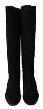 Black Suede Knee High Flat Boots Shoes Dolce & Gabbana